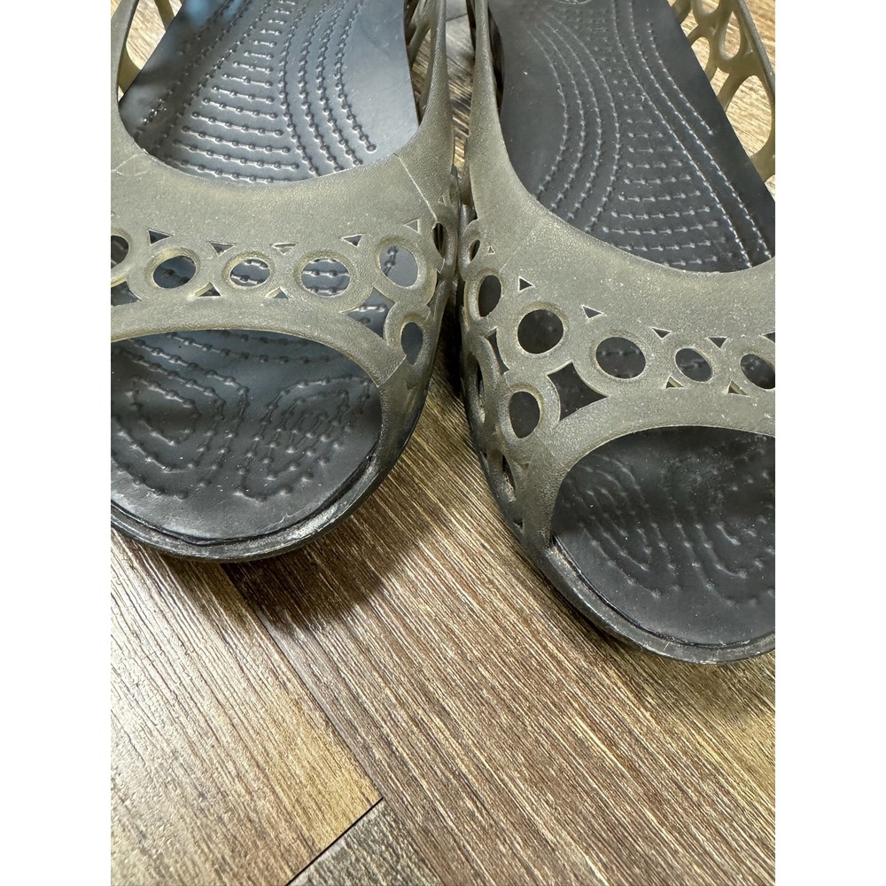 Crocs Adrina Peep Toe Flats Womens Size 9 Black Smoke Cutout Jelly Shoes - Picture 11 of 15